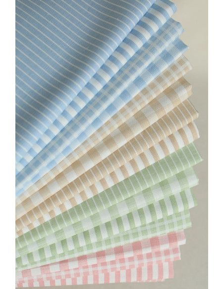 Victor - Tissu lin coton vichy 7mm blanc lait et rose blush