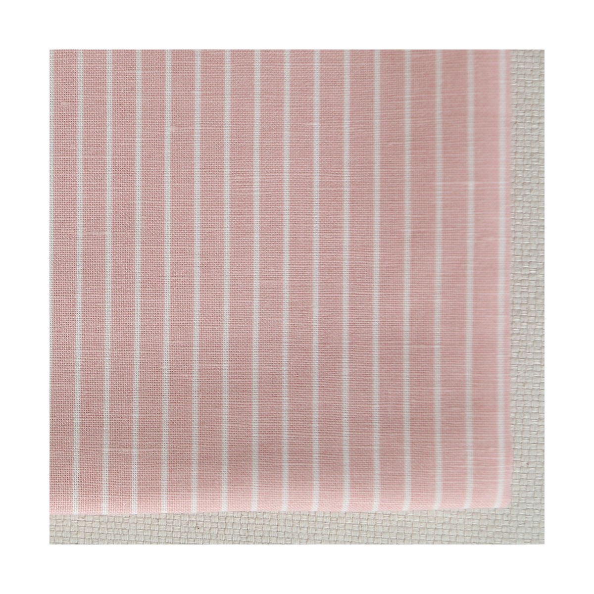 Baptiste - Tissu lin coton rayures 1mm blanc lait et rose blush