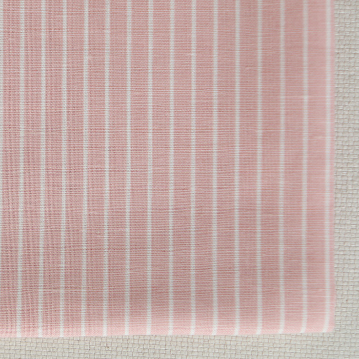 Baptiste - Tissu lin coton rayures 1mm blanc lait et rose blush