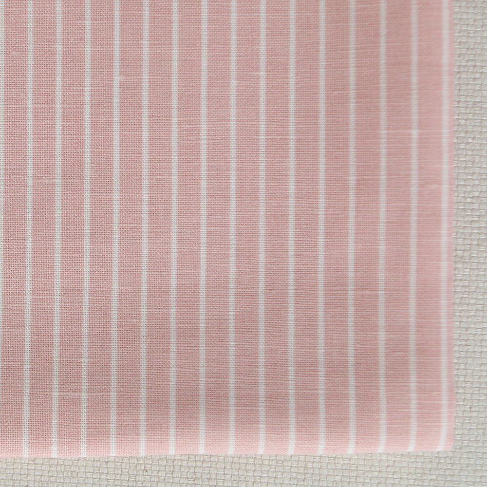 Baptiste - Tissu lin coton rayures 1mm blanc lait et rose blush