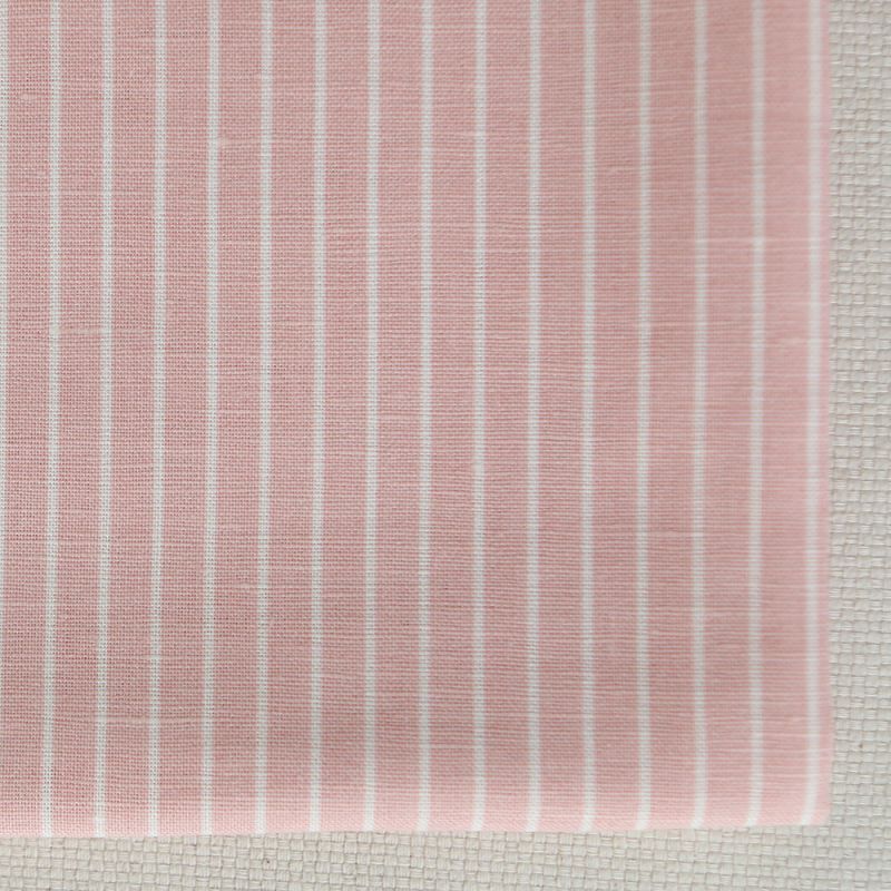 Baptiste - Tissu lin coton rayures 1mm blanc lait et rose blush
