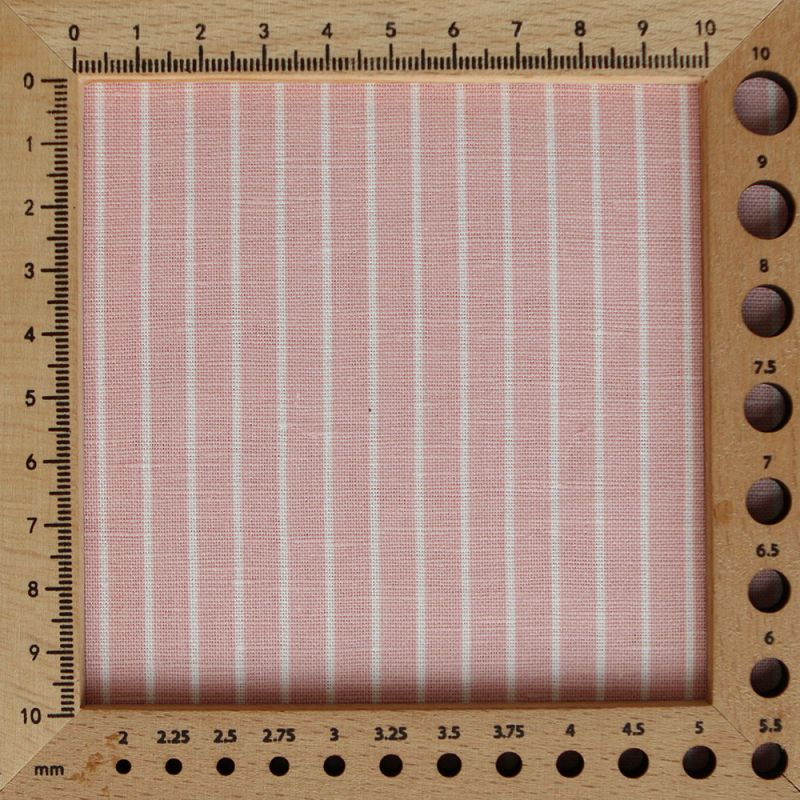 Baptiste - Tissu lin coton rayures 1mm blanc lait et rose blush