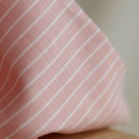 Baptiste - Tissu lin coton rayures 1mm blanc lait et rose blush