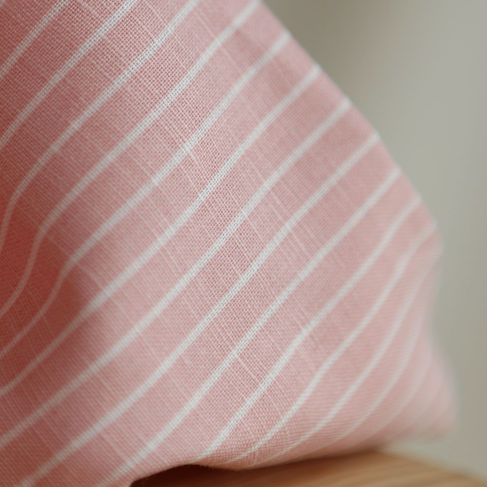 Baptiste - Tissu lin coton rayures 1mm blanc lait et rose blush