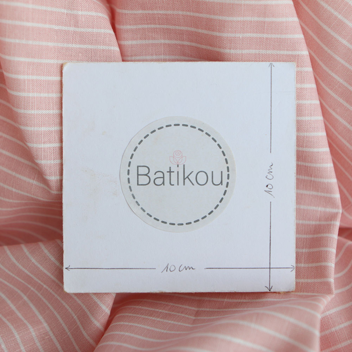 Baptiste - Tissu lin coton rayures 1mm blanc lait et rose blush