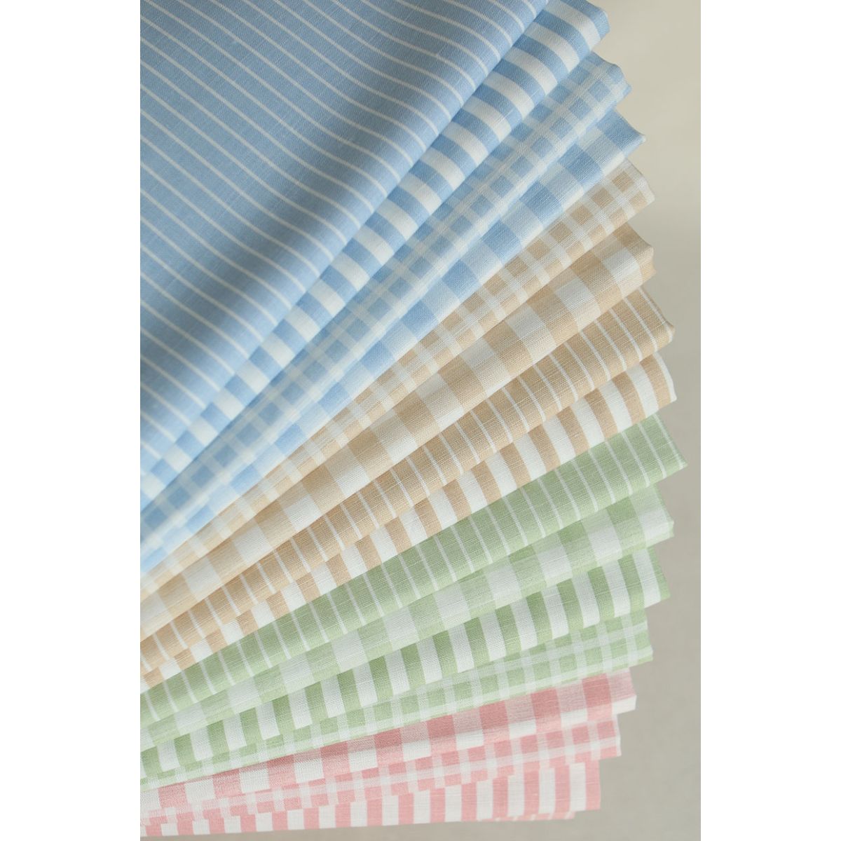 Baptiste - Tissu lin coton rayures 1mm blanc lait et rose blush