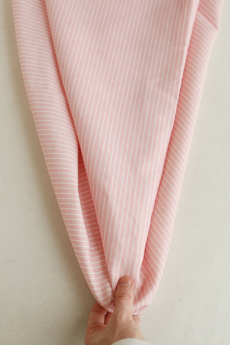 Baptiste - Tissu lin coton rayures 1mm blanc lait et rose blush