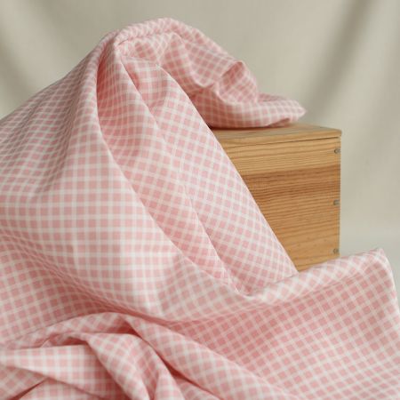 Paul - Tissu lin coton quadrillage 6mm blanc lait et rose blush Paul - Tissu lin coton quadrillage 6mm blanc lait et rose blush