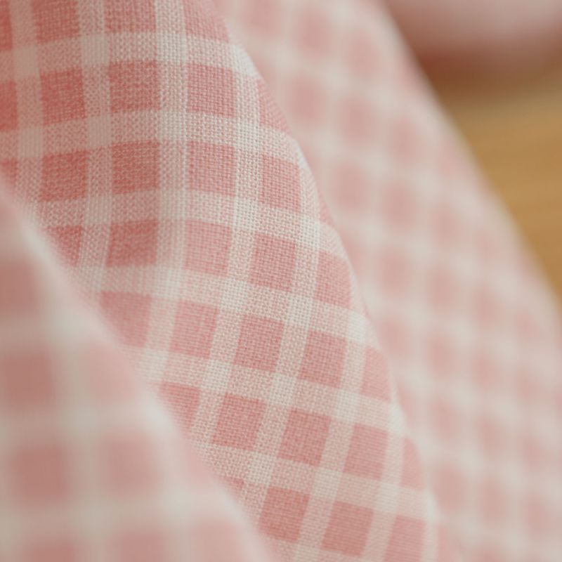 Paul - Tissu lin coton quadrillage 6mm blanc lait et rose blush
