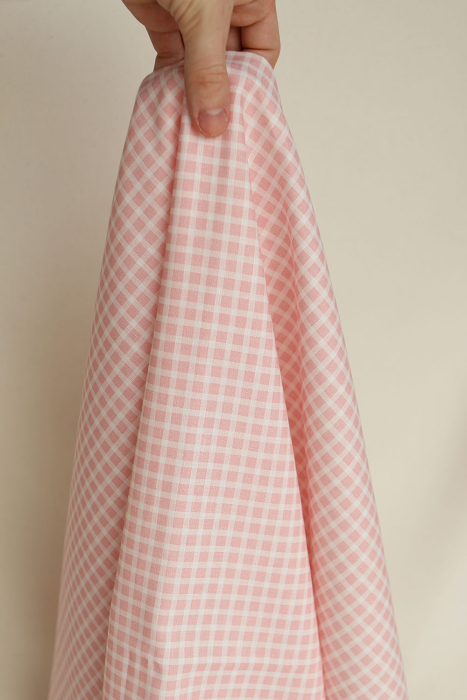 Paul - Tissu lin coton quadrillage 6mm blanc lait et rose blush