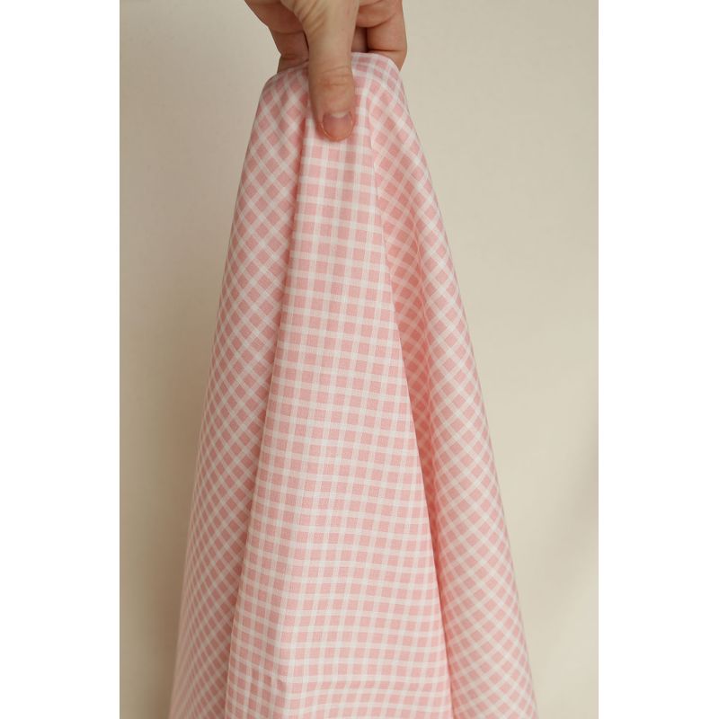 Paul - Tissu lin coton quadrillage 6mm blanc lait et rose blush