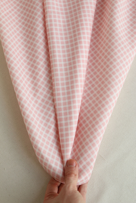 Paul - Tissu lin coton quadrillage 6mm blanc lait et rose blush