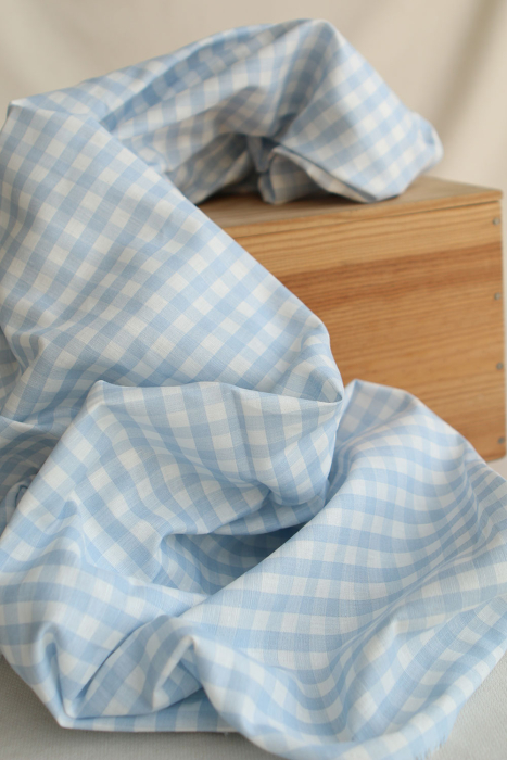 Victor - Tissu lin coton vichy 7mm blanc lait et bleu horizon