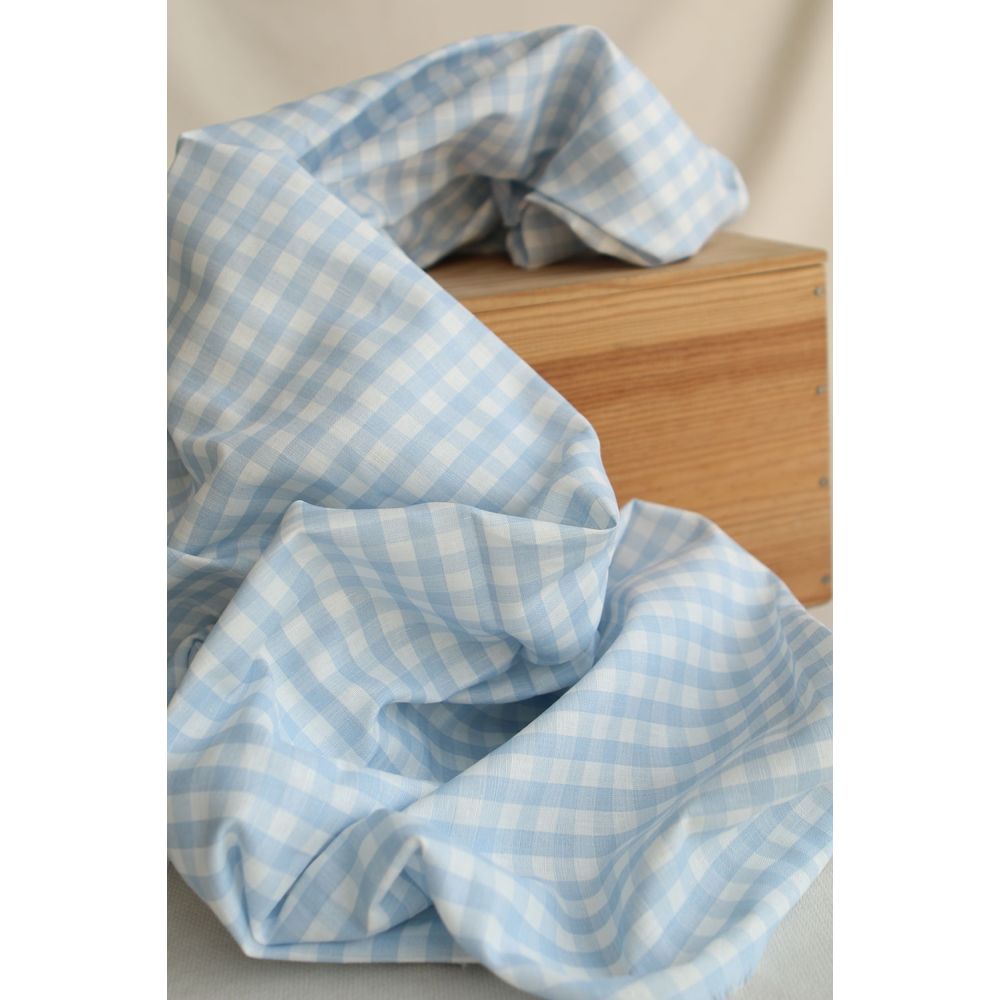 Victor - Tissu lin coton vichy 7mm blanc lait et bleu horizon