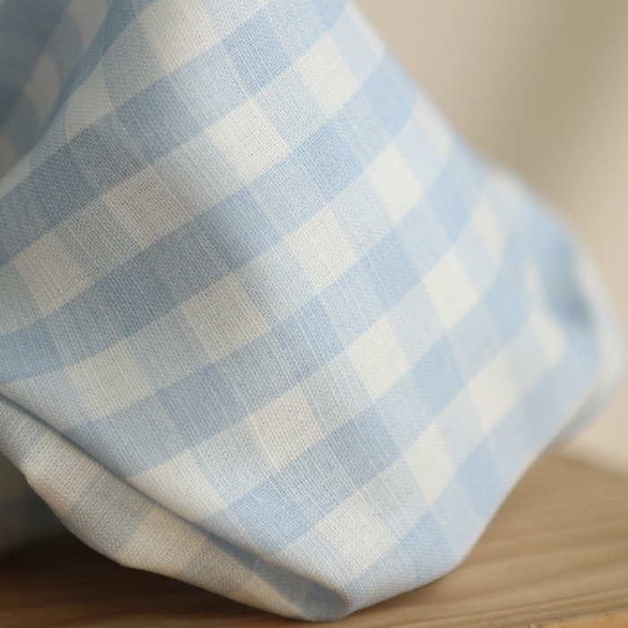 Victor - Tissu lin coton vichy 7mm blanc lait et bleu horizon