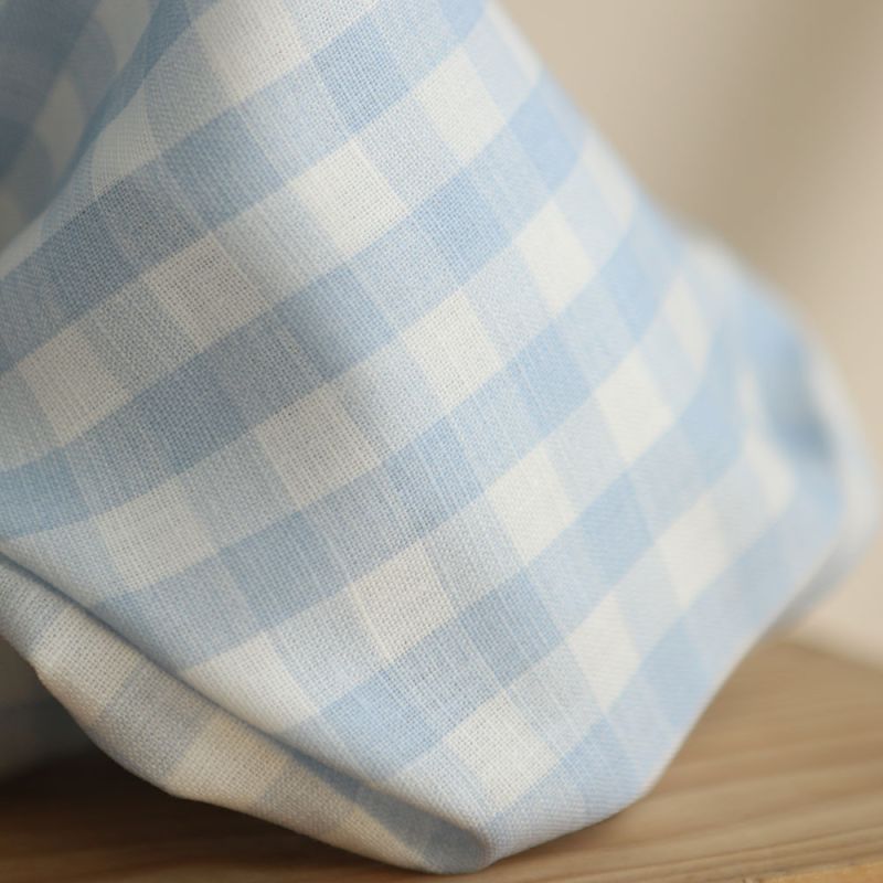 Victor - Tissu lin coton vichy 7mm blanc lait et bleu horizon