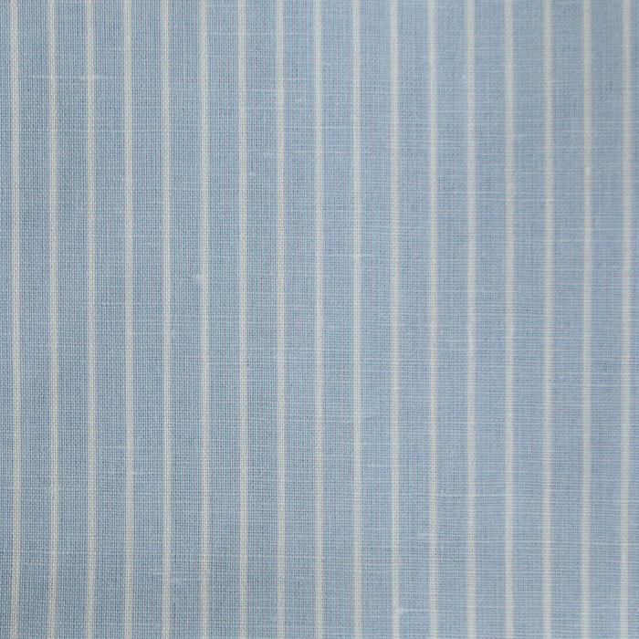 Baptiste - Tissu lin coton rayures 1mm blanc lait et bleu horizon
