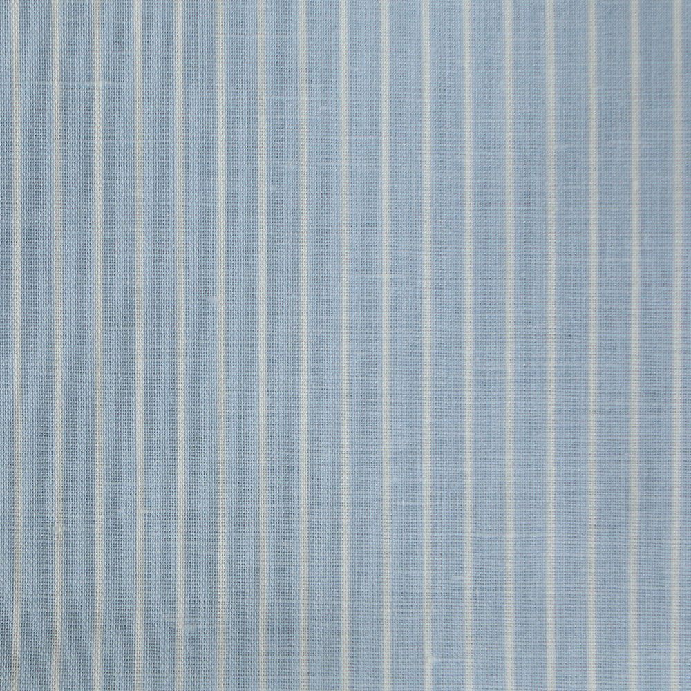Baptiste - Tissu lin coton rayures 1mm blanc lait et bleu horizon