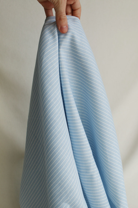 Baptiste - Tissu lin coton rayures 1mm blanc lait et bleu horizon