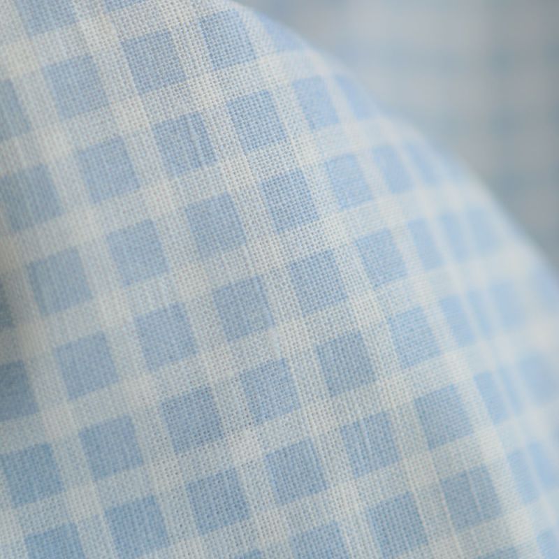 Paul - Tissu lin coton quadrillage 6mm blanc lait et bleu horizon