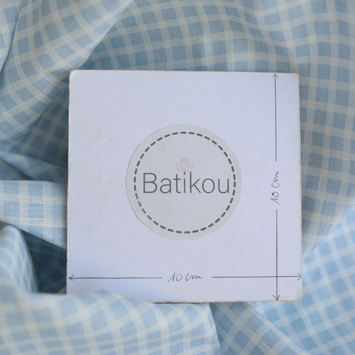 Paul - Tissu lin coton quadrillage 6mm blanc lait et bleu horizon