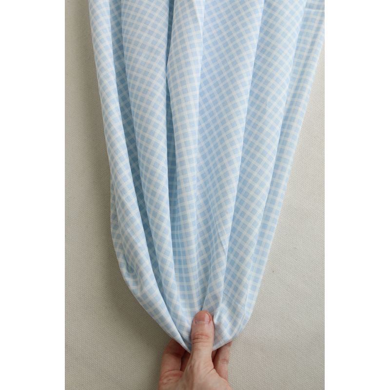 Paul - Tissu lin coton quadrillage 6mm blanc lait et bleu horizon