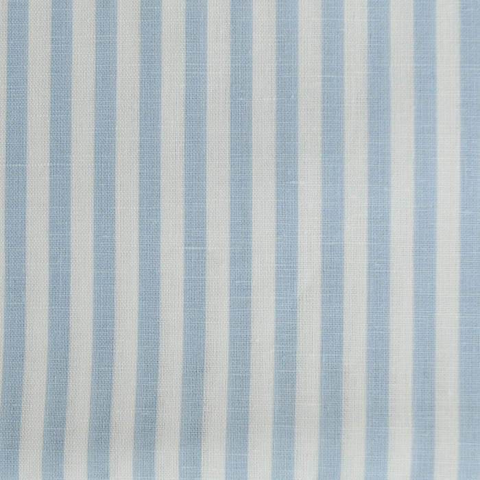 Lucas - Tissu lin coton rayures 6mm blanc lait et bleu horizon