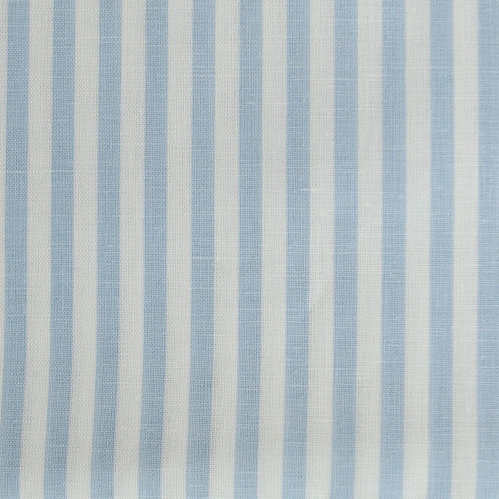 Lucas - Tissu lin coton rayures 6mm blanc lait et bleu horizon