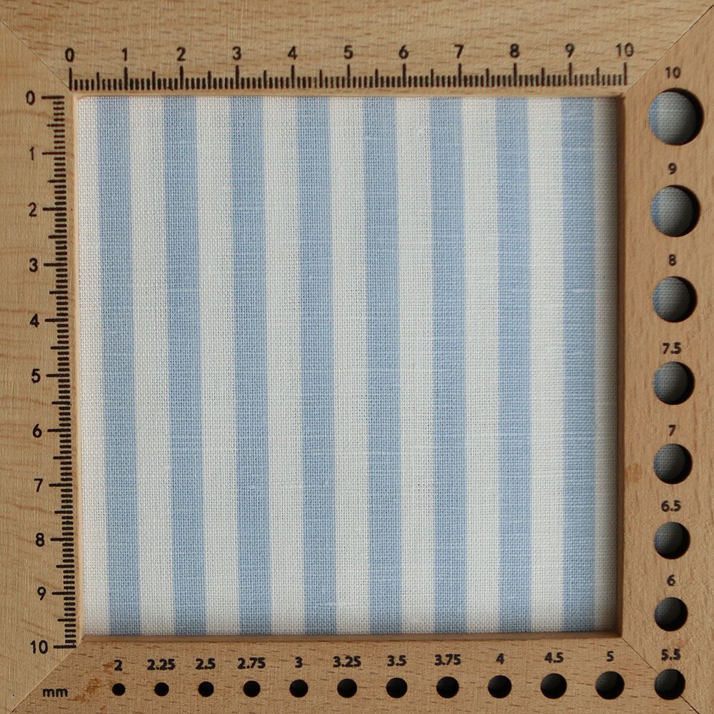 Lucas - Tissu lin coton rayures 6mm blanc lait et bleu horizon