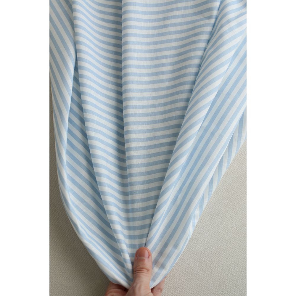 Lucas - Tissu lin coton rayures 6mm blanc lait et bleu horizon