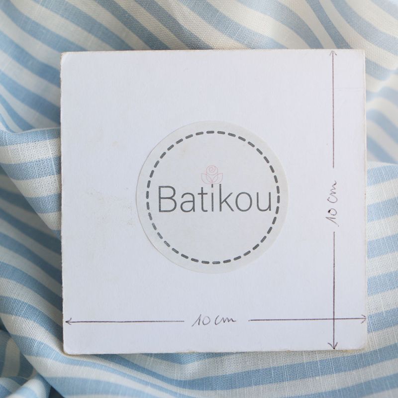 Lucas - Tissu lin coton rayures 6mm blanc lait et bleu horizon