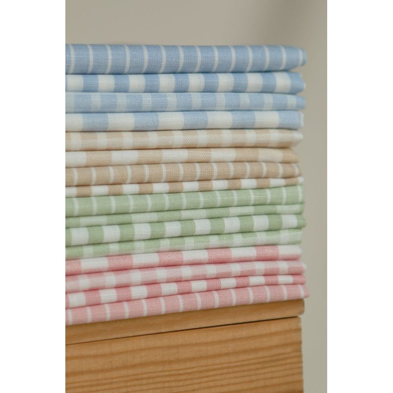 Lucas - Tissu lin coton rayures 6mm blanc lait et bleu horizon