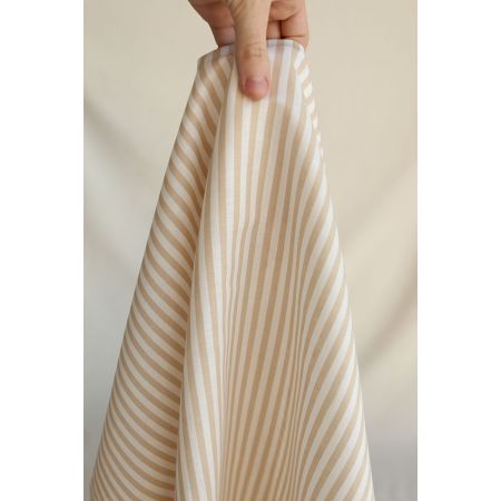 Lucas - Tissu lin coton rayures 6mm blanc lait et beige Lucas - Tissu lin coton rayures 6mm blanc lait et beige