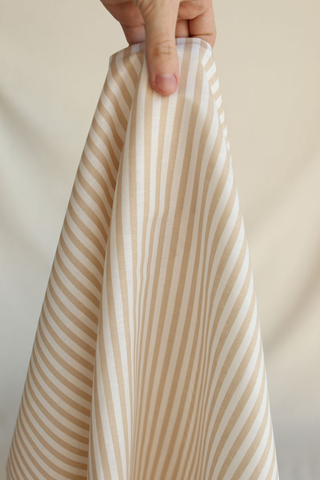 Lucas - Tissu lin coton rayures 6mm blanc lait et beige