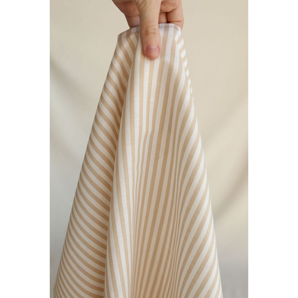 Lucas - Tissu lin coton rayures 6mm blanc lait et beige
