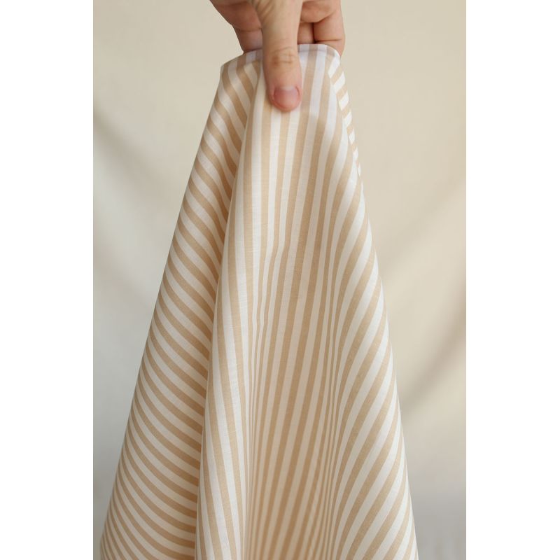 Lucas - Tissu lin coton rayures 6mm blanc lait et beige