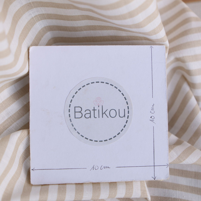 Lucas - Tissu lin coton rayures 6mm blanc lait et beige