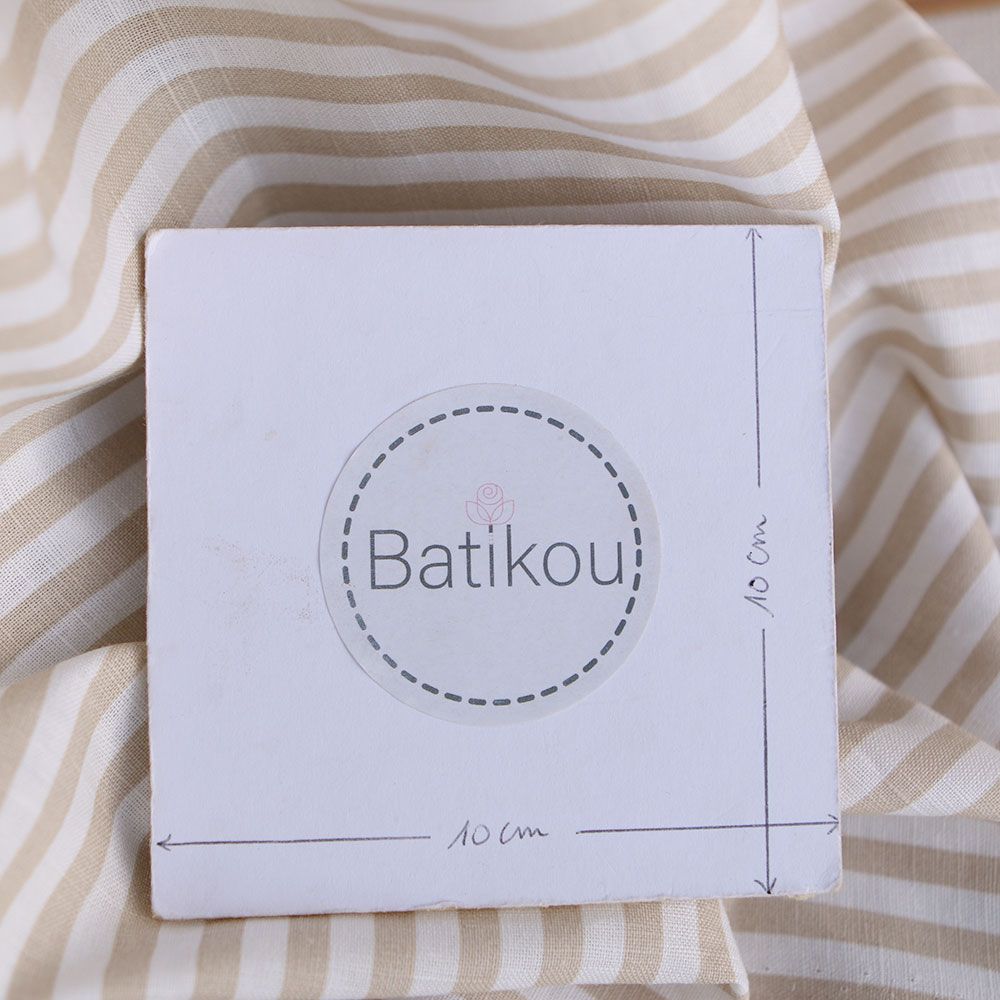 Lucas - Tissu lin coton rayures 6mm blanc lait et beige