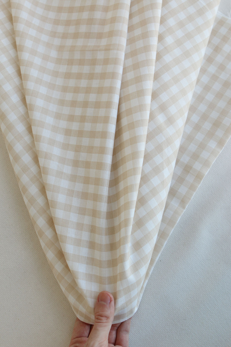 Victor - Tissu lin coton vichy 7mm blanc lait et beige