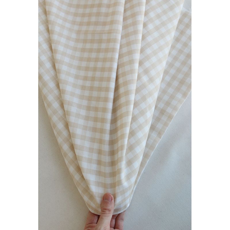 Victor - Tissu lin coton vichy 7mm blanc lait et beige