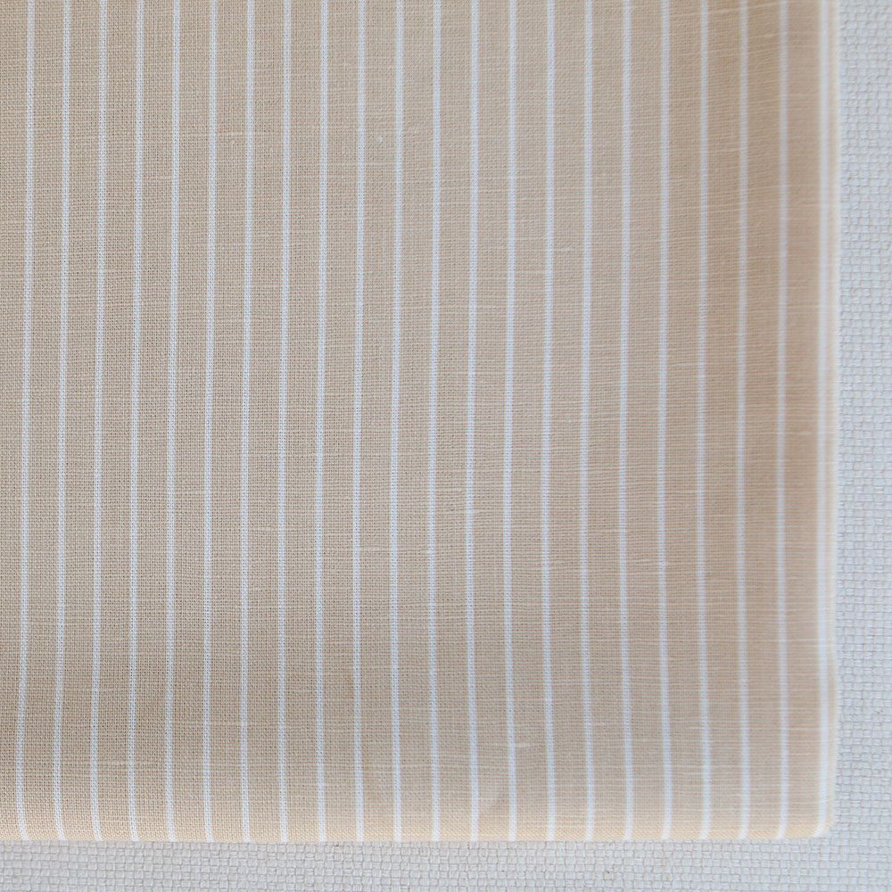Baptiste - Tissu lin coton rayures 1mm blanc lait et beige
