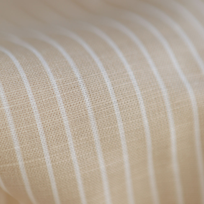 Baptiste - Tissu lin coton rayures 1mm blanc lait et beige