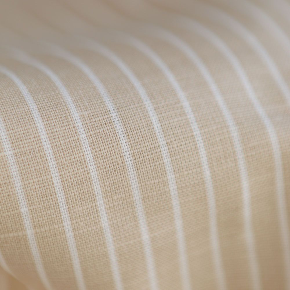 Baptiste - Tissu lin coton rayures 1mm blanc lait et beige