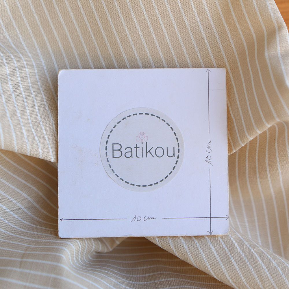 Baptiste - Tissu lin coton rayures 1mm blanc lait et beige