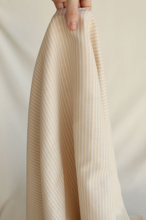 Baptiste - Tissu lin coton rayures 1mm blanc lait et beige