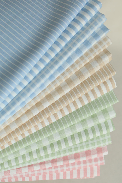 Baptiste - Tissu lin coton rayures 1mm blanc lait et beige