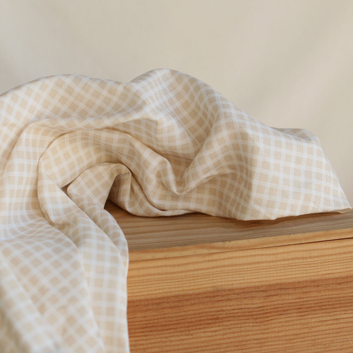 Paul - Tissu lin coton quadrillage 6mm blanc lait et beige