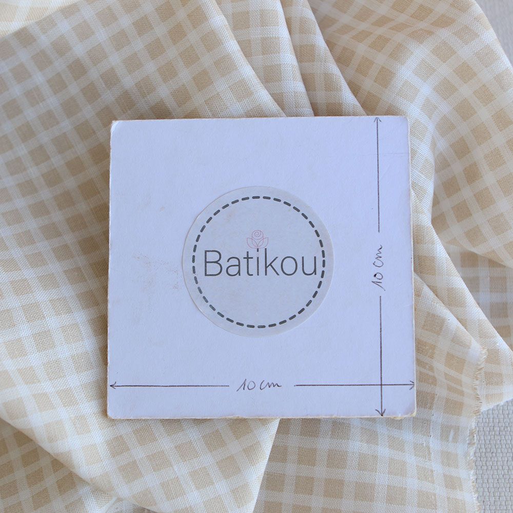 Paul - Tissu lin coton quadrillage 6mm blanc lait et beige