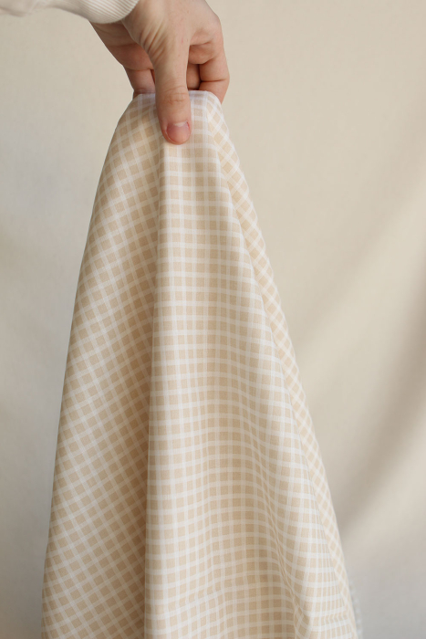 Paul - Tissu lin coton quadrillage 6mm blanc lait et beige