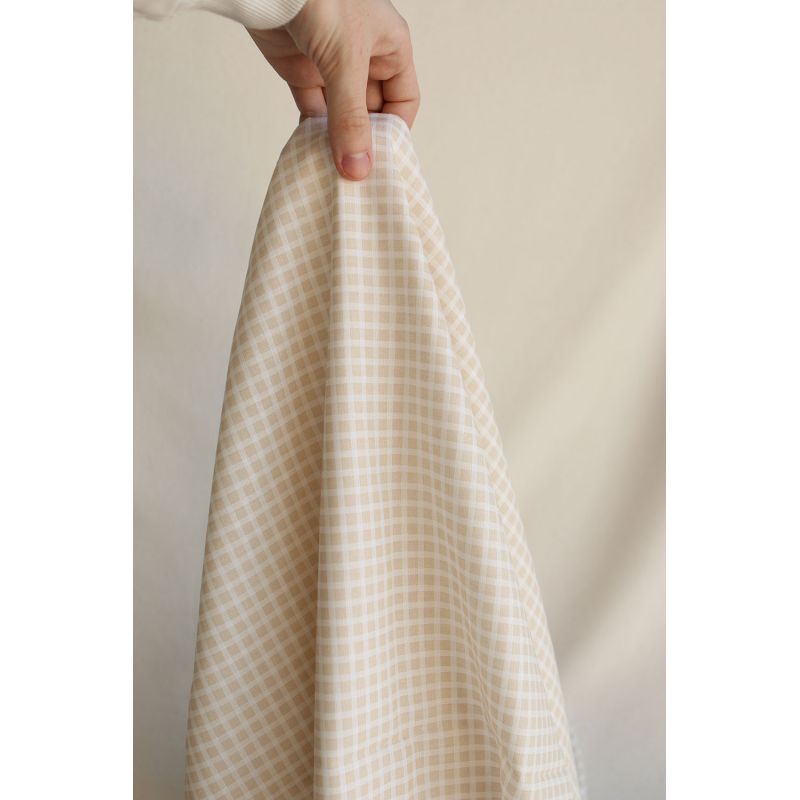 Paul - Tissu lin coton quadrillage 6mm blanc lait et beige